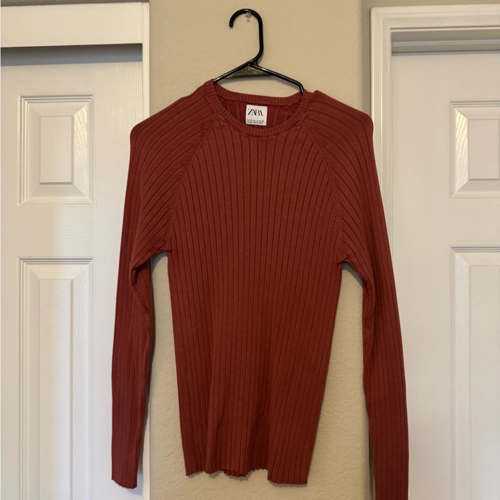 Zara Terracotta Ribbed Knit Top
